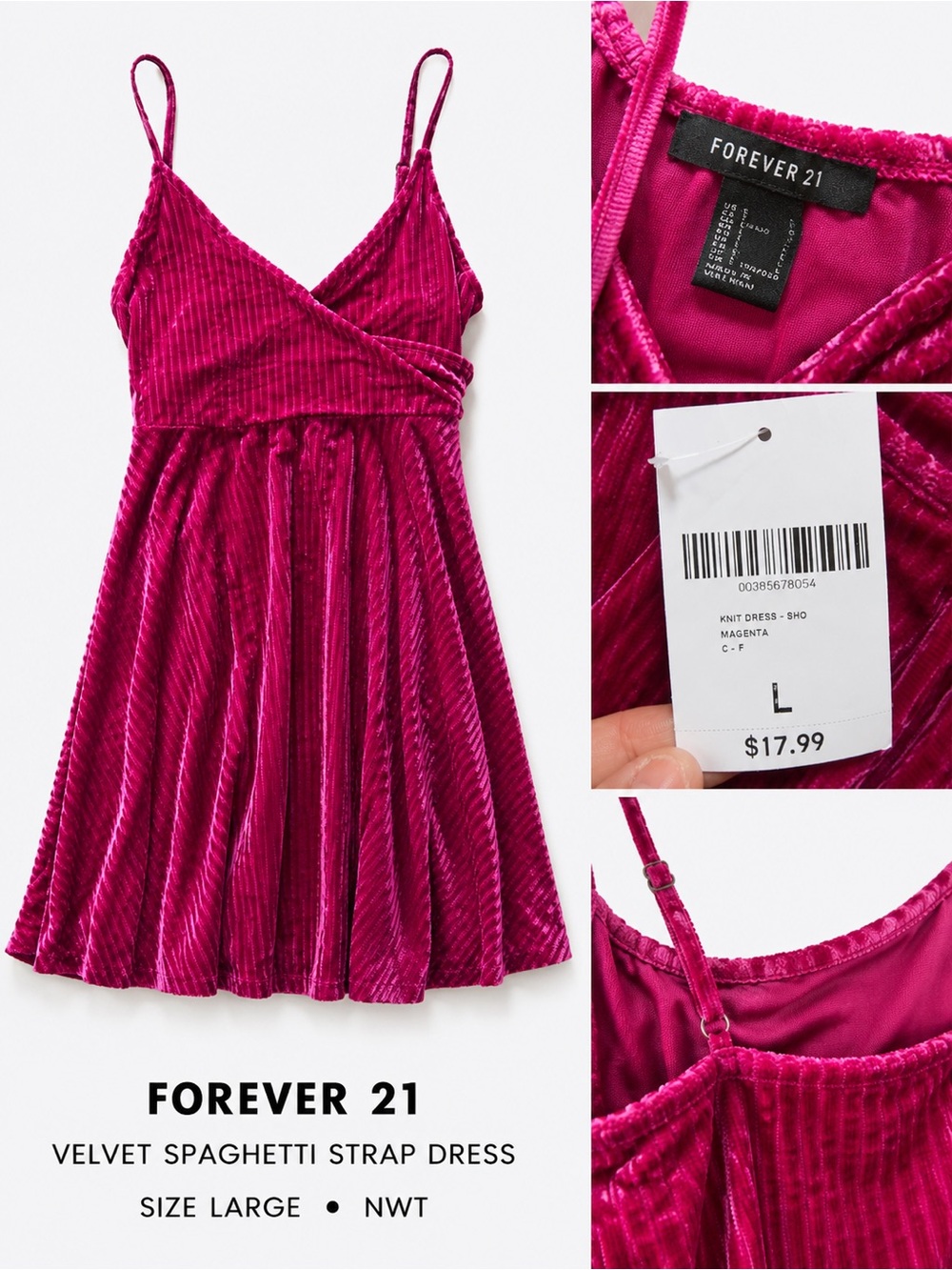 Forever 21 Magenta Velvet Wrap Mini Dress NWT Size Large